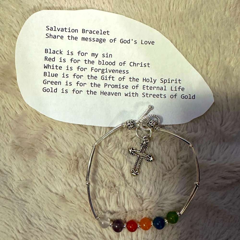 Handcrafted salvation bracelet. Genuine gemstones. Size 7.5 inches